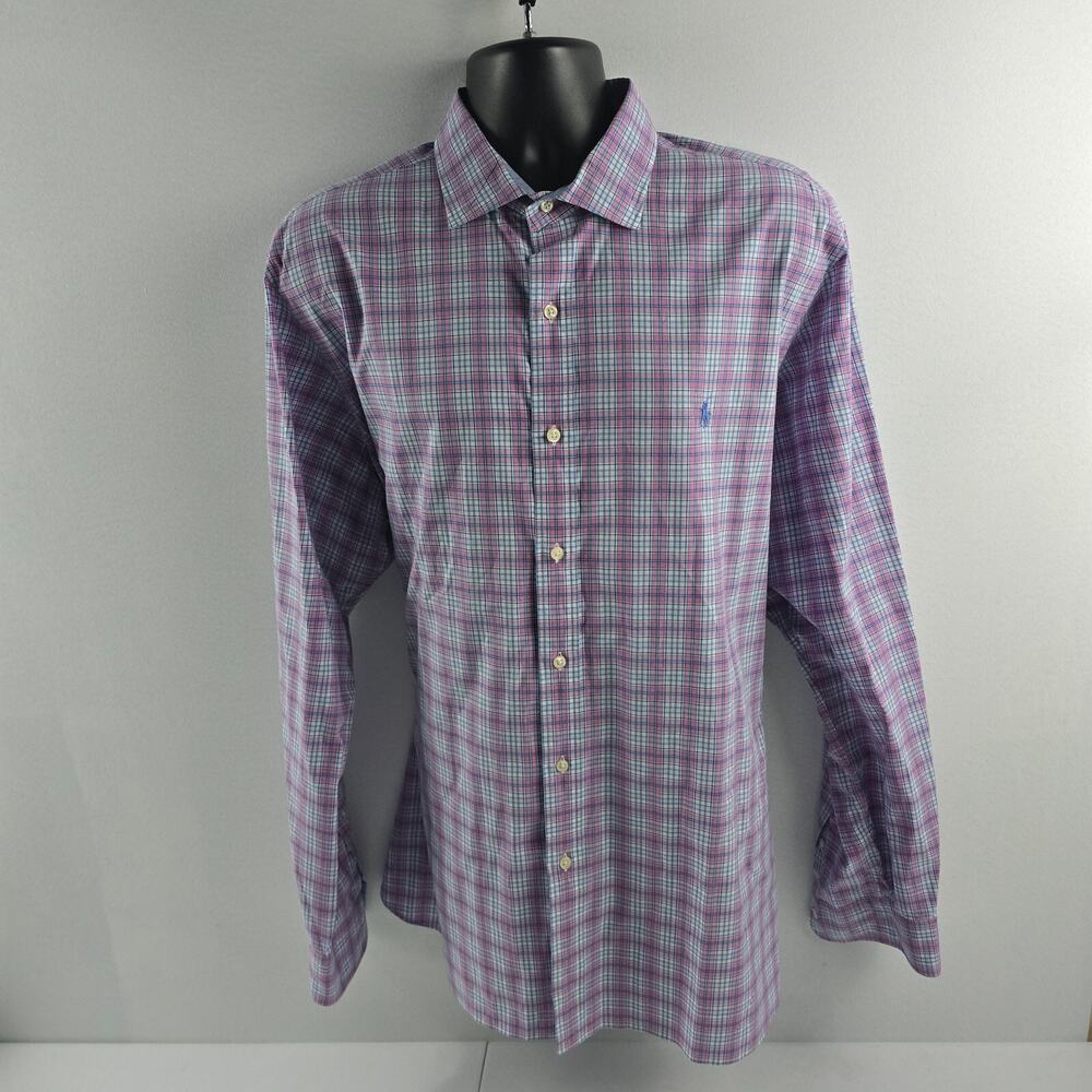 Polo Ralph Lauren dress shirt button down 2XL purple blue plaid stretch‎ 5469